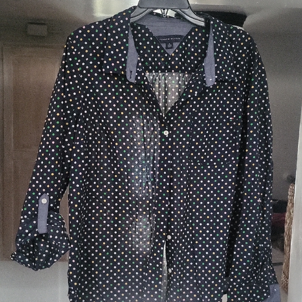 Tommy Hilfiger Black Polka Dot Button Down Shirt